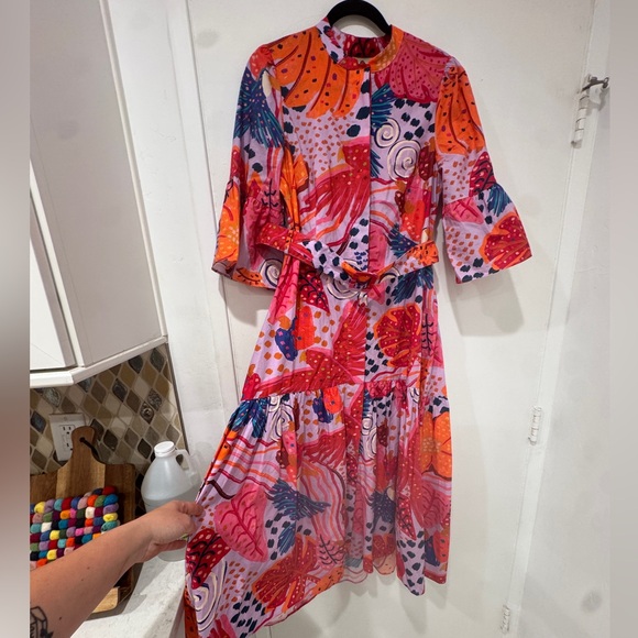 PERFECT FARM Rio Lilac Colorful Party Midi Dress - Picture 9 of 17